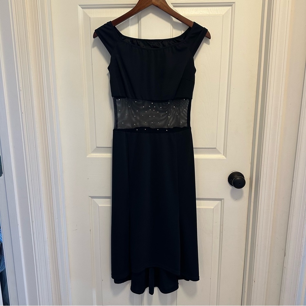 Vintage JESSICA MCCLINTOCK For Gunne Sax Black Dress Sz 7 Sheer Midsection